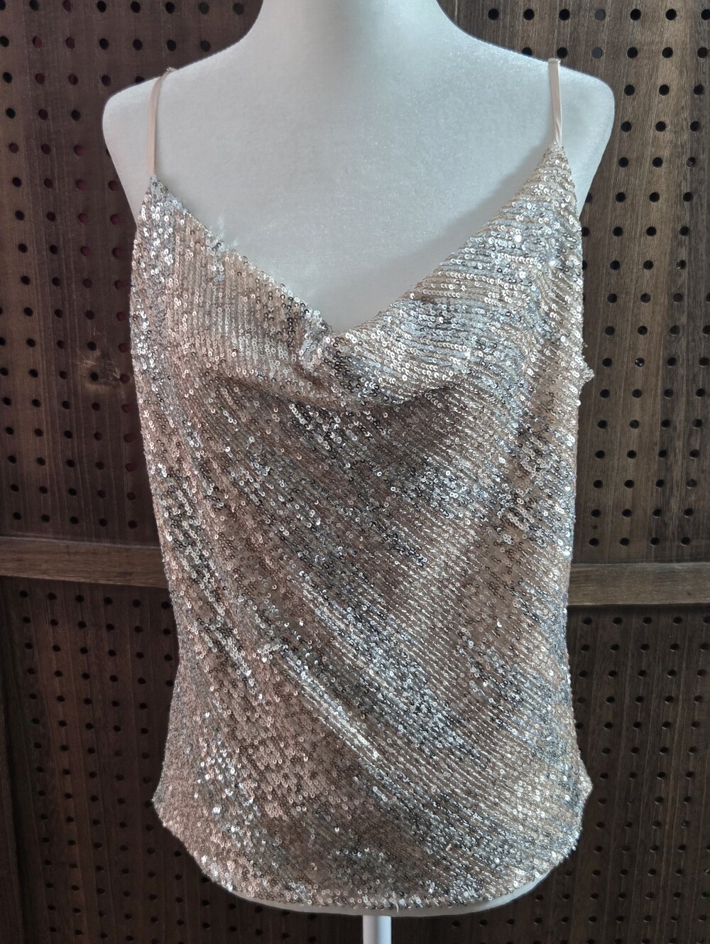 Lavender Brown Sequin cowl neck camisole top